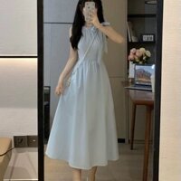 Váy 2 dây Váy trễ vai Váy đi biển Váy cottagecore Váy body Màu Xanh Pháp Dây Sling Đầm Trẻ Em Mùa Hè 2024 Phong Cách Mới Đi Biển Phong Cách Kỳ Nghỉ Không Tay Đi Biển Váy Dài