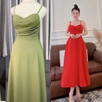 Váy 2 dây xòe cổ đổ [có mút], đầm 2 cổ đổ dáng xoè