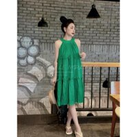 Váy 3 tầng cổ yếm,đầm suông nữ vải 1 lớp chất đũi nhăn cá tính