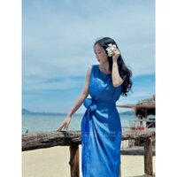 Váy Amour Dress xanh biển xẻ tà, thắt eo tôn dáng đi làm đi chơi đều xinh