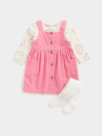 váy, áo thun và quần tất màu hồng cho bé gái