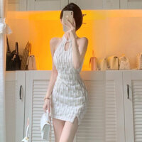 Váy Ba Lỗ Hở Vai Có Cổ Váy Sườn Xám Cách Tân Siêu Sang Váy Ngắn Ôm Mông Bó Sát Gợi Cảm