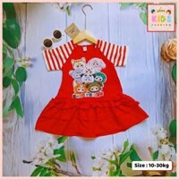 Váy Baby Three cho bé gái màu đỏ có tay kẻ sọc dáng xòe xinh xắn diện Tết size từ 10 đến 30kg Bống-Kids Fashion