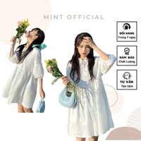 Váy babydoll bồng bềnh trắng sọc cổ bèo nary madebymint dễ thương phong cách Hàn Quốc