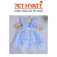 Váy Babydoll Caro Xanh Đính Nơ Voan Lưới Cho Thú Cưng (XS-XXL)