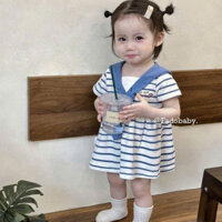Váy Babydoll cho bé , Váy xanh thủy thủ mix cổ khăn cực xinh hàng new chất coton mềm mịn cho bé từ 8-27kg Home Kids