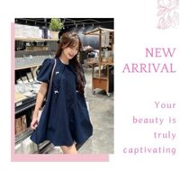 Váy Babydoll Cổ Nhọn Đính Nơ Tay Bồng Siêu Xinh Đáng Yêu Tú Vy house