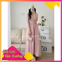 Váy babydoll COLLAR 2 dây bản to thiết kế ngực xếp ly dáng dài style hàn quốc (hồng, nâu nhạt, xanh nhạt, đen)