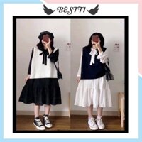 Váy babydoll dáng dài trắng cổ nơ sang trọng 🦋 Đầm babydol chất liệu voan Siêu Xinh DN02