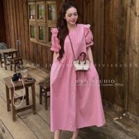 váy babydoll dáng dài,đầm nàng thơ nhẹ nhàng tay phồng xếp ly ngực C321