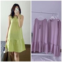 Váy babydoll không tay cổ tròn vải xốp, đầm đuôi cá 3 dáng suông màu xanh tím trắng