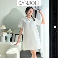 Váy babydoll nữ Sanjoli dáng suông cổ sơ mi vải xốp mịn oversize đi dự tiệc phong cách ulzzang VD034