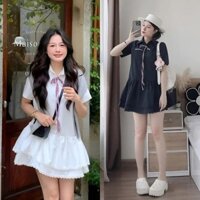 Váy Babydoll Sơ Mi Nơ Cổ Đỏ Dáng Xoè 2 Màu Đen Trắng - Almira Store Freesize <55kg Chất ThôFreesize chất thô
sỉ 89