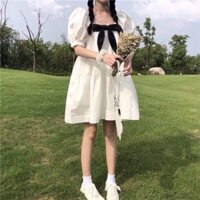 Váy babydoll trắng phối nơ đen 🎀