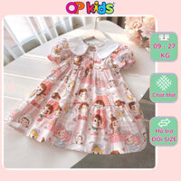 Váy Babydoll trẻ em cổ sen OP KIDS 2294 hoạ tiết hoạt hình, đầm cho bé gái đi học, đi chơi, váy búp bê cho bé gái