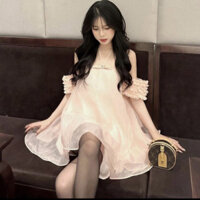 Váy babydoll trễ vai đính ngọc tay phối hoa cổ yếm 🔥VOAN TƠ ORGANZA🔥 váy trắng tiểu thư đen đỏ váy maxi đi biển SLINK