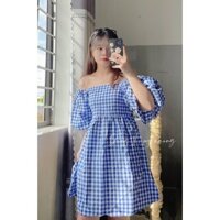 VÁY BABYDOLL TRỄ VAI KẺ CARO XANH CÁ TÍNH JAMOO ( hàng oder )