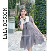 Váy babydoll voan tơ phối cổ trắng tay bồng, váy công chúa cổ tích ngọt ngào kiểu Pháp - VAA23 [LALA DESIGN], [S-XXL]