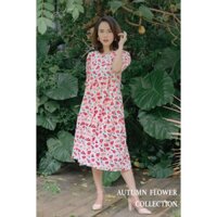 Váy babydoll xốp hoa trắng đỏ