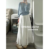 Váy bánh bèo màu trắng váy bồng bồng dáng nhỏ mẫu dài vừa chữ a tôn dáng gầy cạp cao mẫu mới mùa xuân thu cho nữ