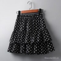 Váy bánh chiffon chấm bi cho phụ nữ 2025 mùa hè mới đa năng giảm cân eo cao chống lộ váy nửa A-line quần EQ9V