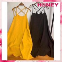 Váy bầu 2 dây - đầm bầu maxi, mặc nhà chất đũi cho mùa hè siêu mát BN32