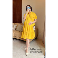 [Váy bầu 9 tháng] Đầm bầu công sở suông cho mẹ bầu 9 tháng mang thoải mái MÀU VÀNG TƯƠI