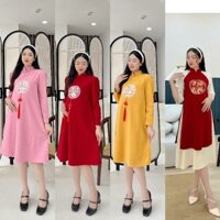 Váy bầu - áo dài cách tân bầu thêu tròn hoa sen đủ size 40-120kg