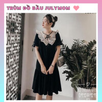 Váy bầu babydoll mặc mùa thu đông vải nhung xinh xắn dáng suông đi dự tiệc cao cấp JULYMOM SK2