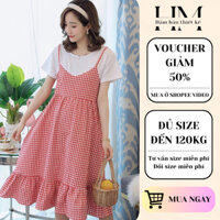 Váy bầu babydoll xinh Yếm bầu đuôi cá dáng dài kẻ caro đỏ Váy bầu công sở mặc đi làm đi chơi thiết kế by Happy Mom
