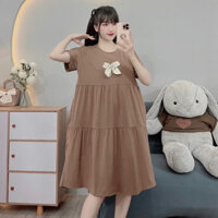 Váy bầu bigsize chất cotton phối nơ,Đủ size từ 45-110kg