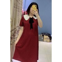 Váy Bầu chấm bi cổ bèo V51 - V51 chấm đi đỏ đô