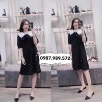 Váy Bầu chấm bi phối cổ bèo trắng V51 Hàng chuẩn 2019