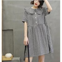 Váy bầu cổ sen kẻ caro