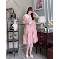 Váy bầu cổ sen thời trang thiết kế M479 vải voan lụa hoa freesize từ 45 đến 70kg