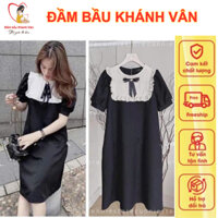 Váy bầu cộc tay sang chảnh nơ ngực phối sơ mi trắng V51 Đầm Bầu Tết Váy Bầu Công Sở Lịch Sự Mùa Hè Đi Làm Đi Chơi Cổ Bèo