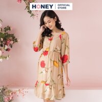Váy bầu công sở, chất liệu voan lụa 2 lớp, dáng babydoll tay vai bồng, nhiều size - Thời trang đầm bầu cao cấp HONEY