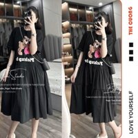 VÁY BẦU CÔNG SỞ ĐI CHƠI C8857 DÁNG SUÔNG TAY NGẮN GẤU THÊU CHẤT THUN COTTON MỀM MÁT FREESIZE