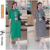 VÁY BẦU CÔNG SỞ ĐI CHƠI V6701 DÁNG SUÔNG TAY NGẮN XẺ 2 BÊN CHẤT THUN COTTON CO GIÃN THOÁNG MÁT TRẺ TRUNG FREESIZE