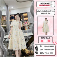 Váy bầu công sở HIENNE, đầm bầu xinh dáng babydoll họa tiết trái tim nhiều màu sắc xinh xắn đáng yêu