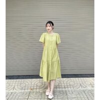 Váy bầu công sở mùa hè chất đẹp mát kết hợp sau sinh cúc thật