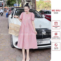 VÁY BẦU CÔNG SỞ MÙA HÈ XINH DÁNG SUÔNG DÀI - ĐẦM BẦU BABYDOLL MÙA HÈ BIGSIZE CỔ TÀU PHỐI HOA NHÍ ĐẸP MEBAUU V236