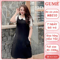 Váy bầu công sở TIMI màu đen pha trắng cổ sen nhún, vải dày dặn lịch sự, hàng đủ size 40-100Kg MB210