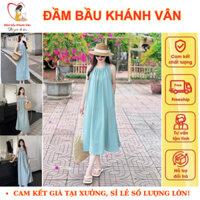 Váy Bầu Đầm Bầu Dáng Suông Sát Nách Xếp Ly Cổ Phong Cách Hàn Quốc - Đầm Bầu Thiết Kế Đi Chơi, Đi Biển Thai Sản Thoải Mái