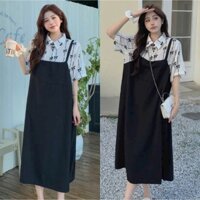 Váy bầu, đầm bầu giả yếm chất lụa mềm nhẹ, đầm bầu thiết kế cộc tay mùa hè