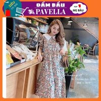 Váy bầu Đầm bầu hoa nhí babydoll, chất vải lụa tằm mềm mát thoải mái cho mẹ bầu mặc đi làm, bầu bí bon chen PAVELLASHOP