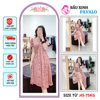 Váy bầu. Đầm bầu hoa nhí babydoll chất vải lụa tằm họa tiết hoa nhí xinh xắn mặc đi làm đi chơi thoải mái.