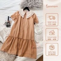 Váy Bầu Đầm Bầu Joamom Tơ 2 Lớp Cổ Xếp Cách Điệu Tiểu Thư Đuôi Cá Big Size - V144
