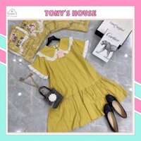 Váy bầu Đầm bầu màu vàng viền trắng dáng đuôi cá thiết kế nữ tính kiểu dáng thời trang trẻ trung size <80kg bigsize