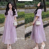 Váy Bầu Đầm Bầu Mùa Hè Công Sở Tay Voan Đính ren Ngực Sang Chảnh Vải Mát